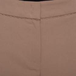 Pre Owned Escada Pampas Brown Stretch Cotton Embellished Waist Detail Cropped Tonikka Pants XL