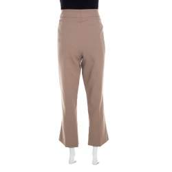 Pre Owned Escada Pampas Brown Stretch Cotton Embellished Waist Detail Cropped Tonikka Pants XL