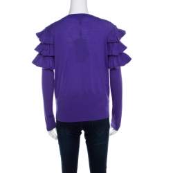 Escada Purple Mohair Wool Ruffle Tiered Detail Button Front Cardigan L