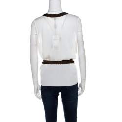 Escada Cream Knit Contrast Tie Up Trim Sleeveless Top L