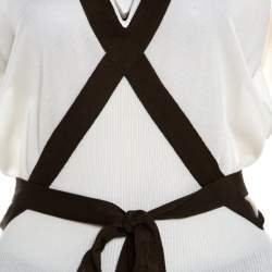 Escada Cream Knit Contrast Tie Up Trim Sleeveless Top L