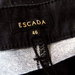 Pre Owned Escada Black Glitter Denim High Rise Straight Leg Jeans XL