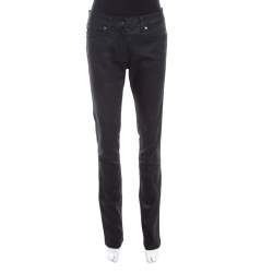 Pre Owned Escada Black Glitter Denim High Rise Straight Leg Jeans XL