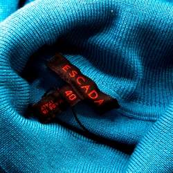 Pre Owned Escada Turquoise Blue Silk Wool Turtleneck Sleeveless Top L