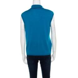 Pre Owned Escada Turquoise Blue Silk Wool Turtleneck Sleeveless Top L