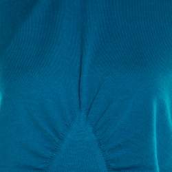 Pre Owned Escada Turquoise Blue Silk Wool Turtleneck Sleeveless Top L