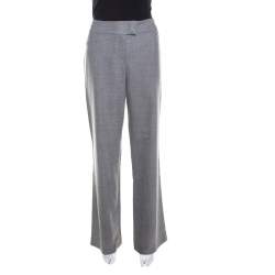 Pre Owned Escada Grey Melange Wool High Waist Tailored Trousers M
