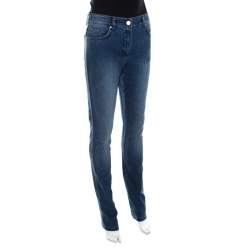 Escada Indigo Faded Effect Denim Sequined Back Pocket Detail Skinny Jeans S