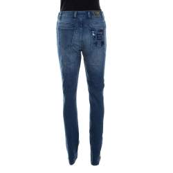 Escada Indigo Faded Effect Denim Sequined Back Pocket Detail Skinny Jeans S