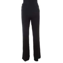 Pre Owned Escada Black Stretch Wool Crepe High Waist Straight Leg Trousers M