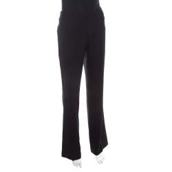 Pre Owned Escada Black Stretch Wool Crepe High Waist Straight Leg Trousers M