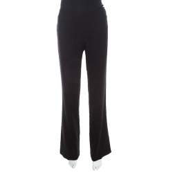 Pre Owned Escada Black Stretch Wool Crepe High Waist Straight Leg Trousers M
