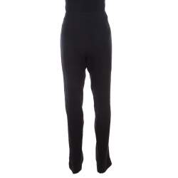 Pre Owned Escada Black Stretch Wool Crepe High Waist Straight Leg Trousers M