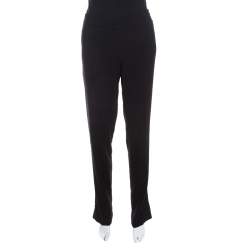 Pre Owned Escada Black Stretch Wool Crepe High Waist Straight Leg Trousers M