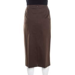 Pre Owned Escada Military Green Cotton Topstitch Detail Pencil Skirt XL