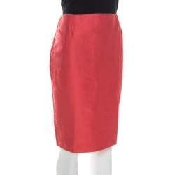Pre Owned Escada Burnt Orange Silk Pencil Skirt M
