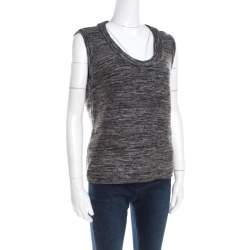 Escada Marled Grey Wool Blend Sleeveless Scoop Neck Sweater Top L