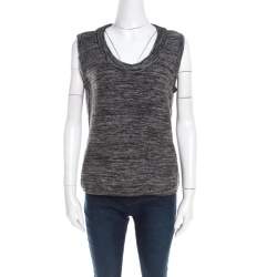 Escada Marled Grey Wool Blend Sleeveless Scoop Neck Sweater Top L