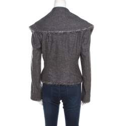 Pre Owned Escada Grey Wool Tinsel Trim Tailored Blazer M