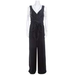 Escada Black Metallic Ruched Bodice Belted Toska Jumpsuit M