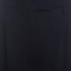 Escada Navy Blue Stretch Wool Crepe High Waist Wide Leg Trousers XL