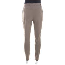 Pre Owned Escada Tobacco Brown Stretch Knit Topstitch Detail Tjersti Skinny Pants M