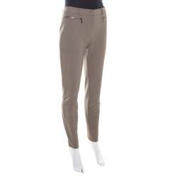Pre Owned Escada Tobacco Brown Stretch Knit Topstitch Detail Tjersti Skinny Pants M