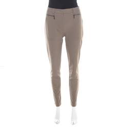Pre Owned Escada Tobacco Brown Stretch Knit Topstitch Detail Tjersti Skinny Pants M