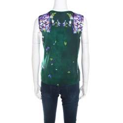 Escada Green Digital Floral Print Silk Wool Sleeveless Top M