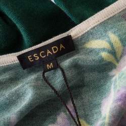 Escada Green Digital Floral Print Silk Wool Sleeveless Top M