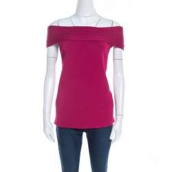Escada Magenta Pink Rib Knit Off Shoulder Sleeveless Top M