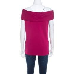 Escada Magenta Pink Rib Knit Off Shoulder Sleeveless Top M
