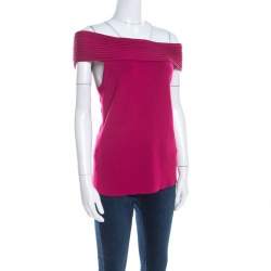 Escada Magenta Pink Rib Knit Off Shoulder Sleeveless Top M