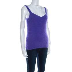 Escada Purple Angora Rib Knit Silk Lined Fuzzy Tank Top L