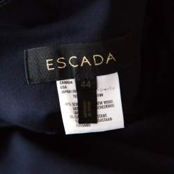 Escada Navy Blue Stretch Wool Crepe High Waist Wide Leg Trousers XL