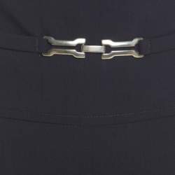 Escada Navy Blue Stretch Wool Crepe High Waist Wide Leg Trousers XL