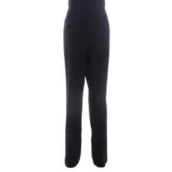 Escada Black Stretch Wool Crepe High Waist Slit Detail Trousers L
