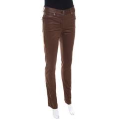 Pre Owned Escada Brown Coated Stretch Denim Straight Leg Jeans XL