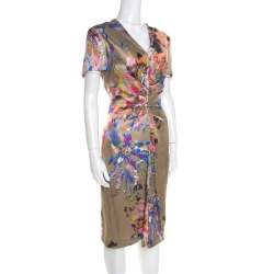 Escada Multicolor Fantasy Print Silk Inverted Pleat Front Dress M