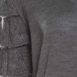 Escada Grey Wool and Mohair Ruffled Sleeve Detail Button Front Cardigan L