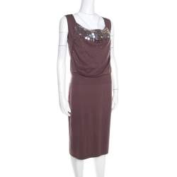 Escada Mauve Silk Cotton Iridescent Paillette Embellsihed Shawn Dress M
