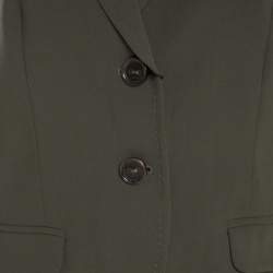 Pre Owned Escada Olive Green Wool Basket Weave Panel Detail Benigna Blazer M