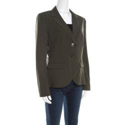 Pre Owned Escada Olive Green Wool Basket Weave Panel Detail Benigna Blazer M
