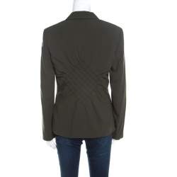 Pre Owned Escada Olive Green Wool Basket Weave Panel Detail Benigna Blazer M
