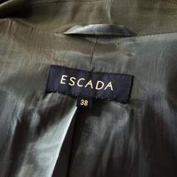 Pre Owned Escada Olive Green Wool Basket Weave Panel Detail Benigna Blazer M