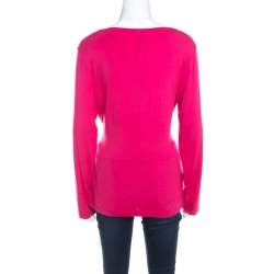 Pre Owned Escada Hot Pink Jersey Paneled Twist Band Detail Scoop Neck Top XXL