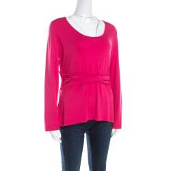 Pre Owned Escada Hot Pink Jersey Paneled Twist Band Detail Scoop Neck Top XXL