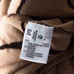 Escada Beige and Brown Giraffe Pattern Wool and Silk Knit Plunge V Neck Sweater L