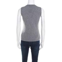 Escada Flannel Grey Wool Cord Embroidered Sleeveless Schulamit Top S