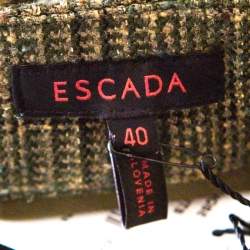 Escada Green Lurex Insert Wool Blend Wide Leg Hose Tailored Trousers L